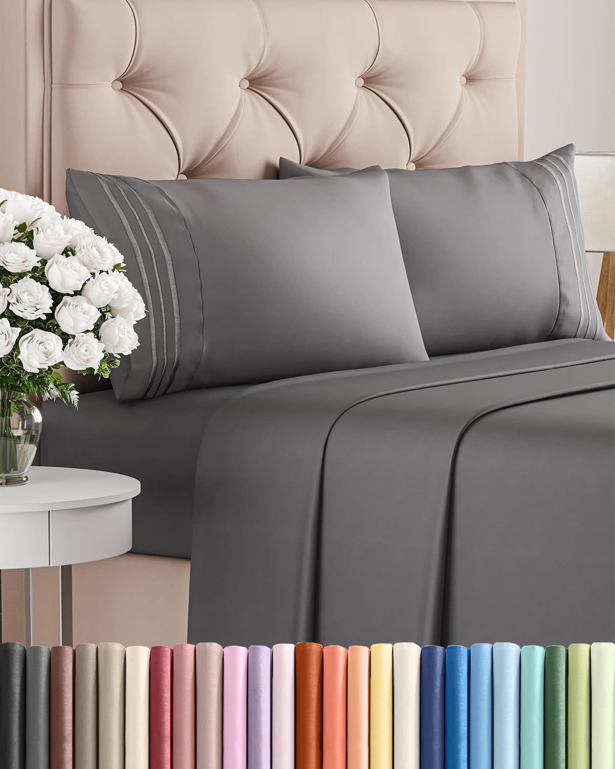 Queen Size 4 Piece Sheet Set - Comfy Breathable & Cooling Sheets - White