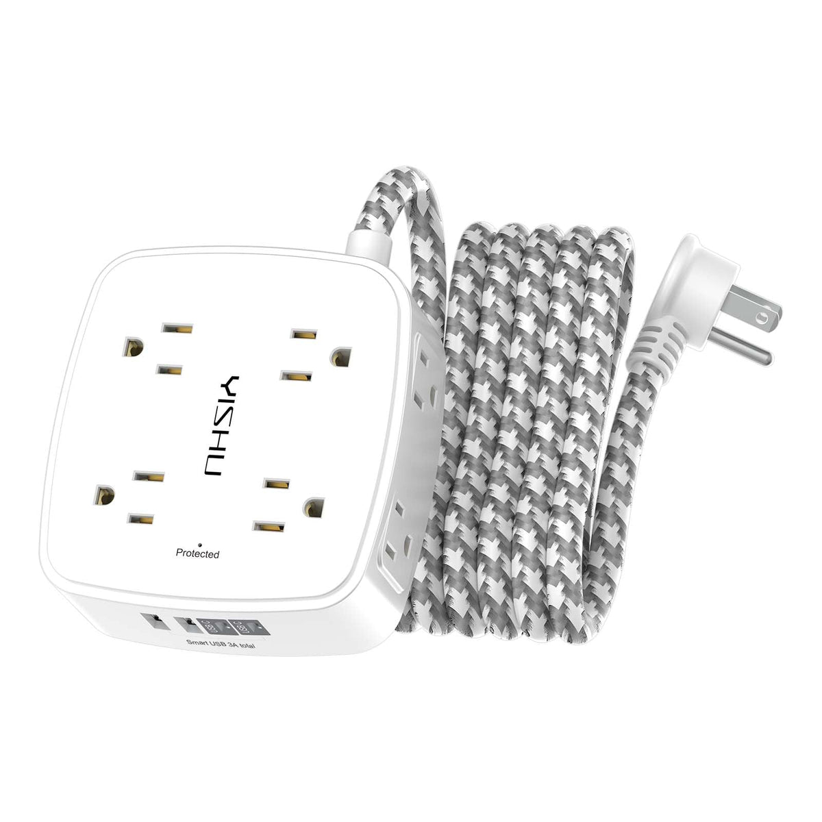 6Ft Surge Protector Power Strip with 8 Widely Outlets & 4 USB Ports | 3 Side Outlet Extender with 6 Feet Extension Cord, Flat Plug, for Home, Office, College Dorm Room Essentials, ETL, White