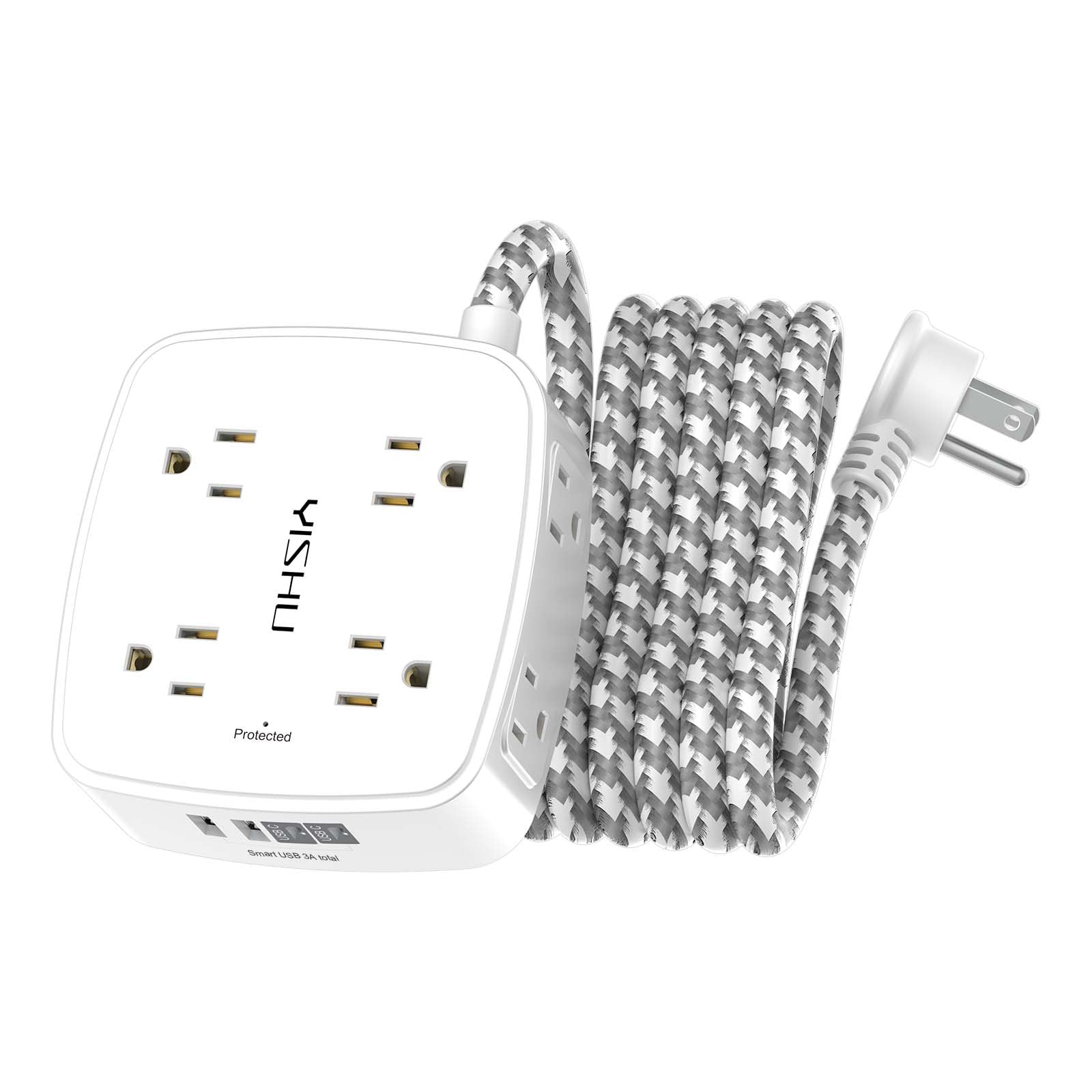 6Ft Surge Protector Power Strip with 8 Widely Outlets & 4 USB Ports | 3 Side Outlet Extender with 6 Feet Extension Cord, Flat Plug, for Home, Office, College Dorm Room Essentials, ETL, White