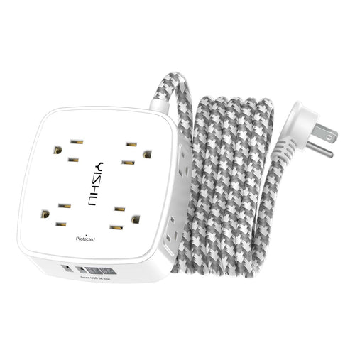 6Ft Surge Protector Power Strip with 8 Widely Outlets & 4 USB Ports | 3 Side Outlet Extender with 6 Feet Extension Cord, Flat Plug, for Home, Office, College Dorm Room Essentials, ETL, White