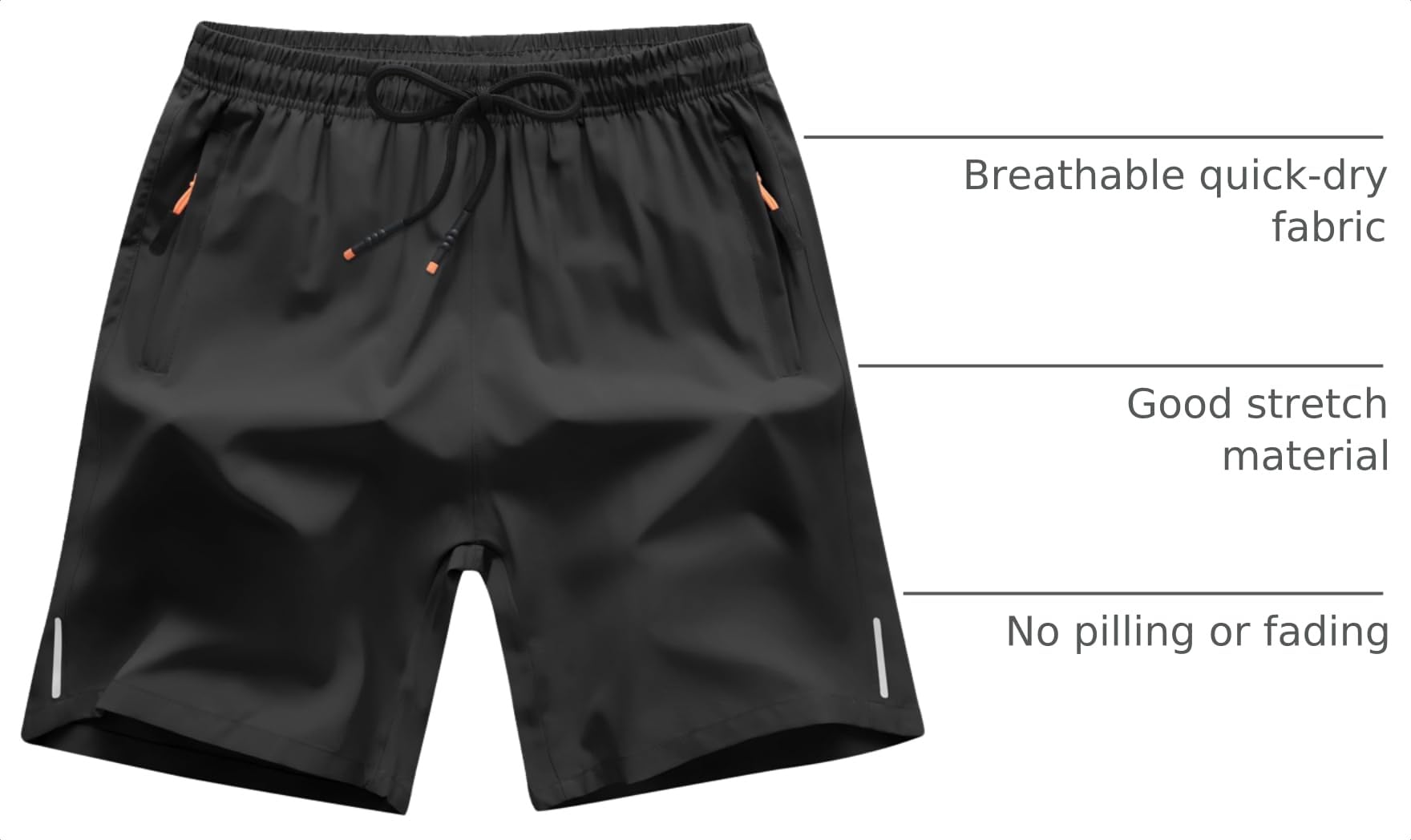 Boys Shorts Quick Dry Athletic Running Shorts with Zipper Pockets