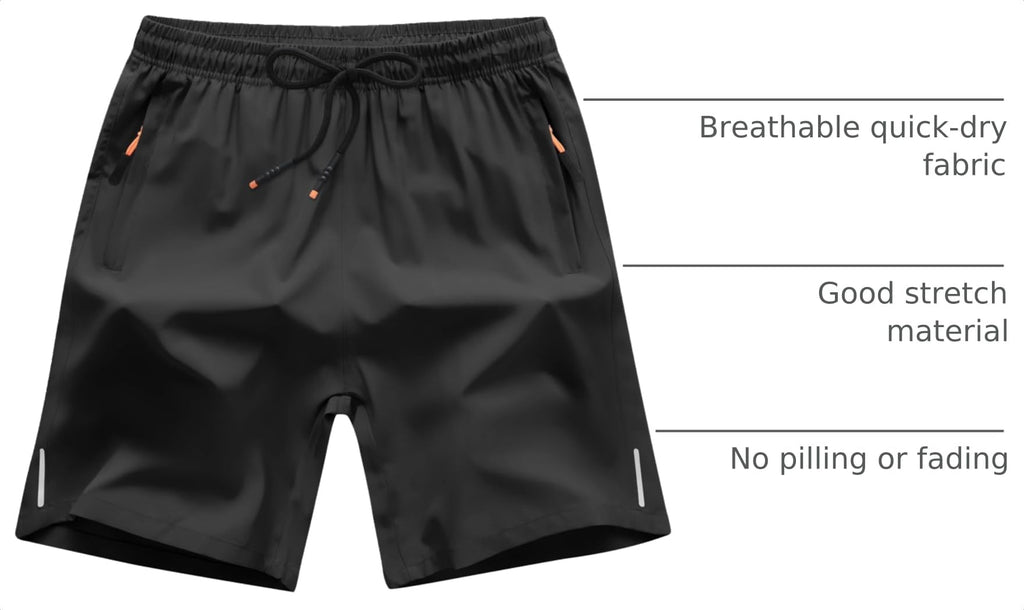 Boys Shorts Quick Dry Athletic Running Shorts with Zipper Pockets