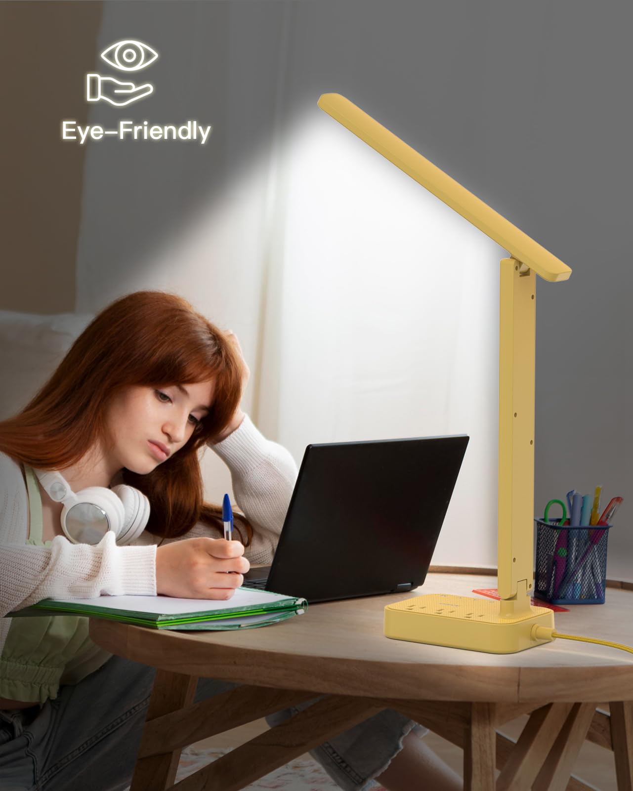 Addtam LED Desk Lamp, Power Strip with 3 Outlets 4 USB Charging Ports(2 USBC), 4 Modes 5 Level Brightness Touch Lamp, Small Desk Lamp for Home Office College Dorm Room Essentials