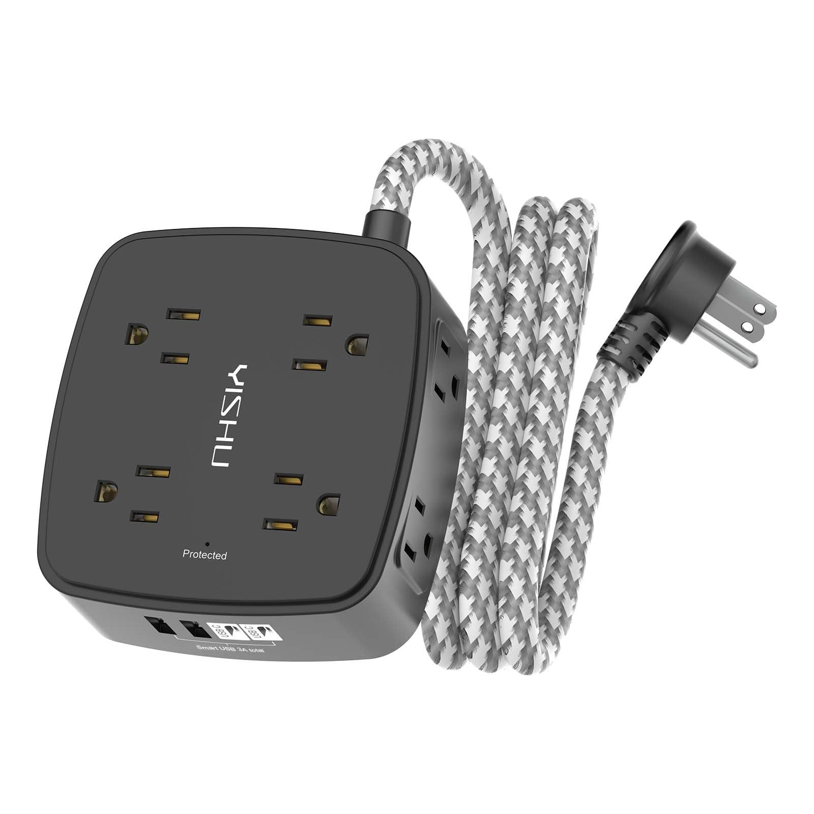 6Ft Surge Protector Power Strip with 8 Widely Outlets & 4 USB Ports | 3 Side Outlet Extender with 6 Feet Extension Cord, Flat Plug, for Home, Office, College Dorm Room Essentials, ETL, White