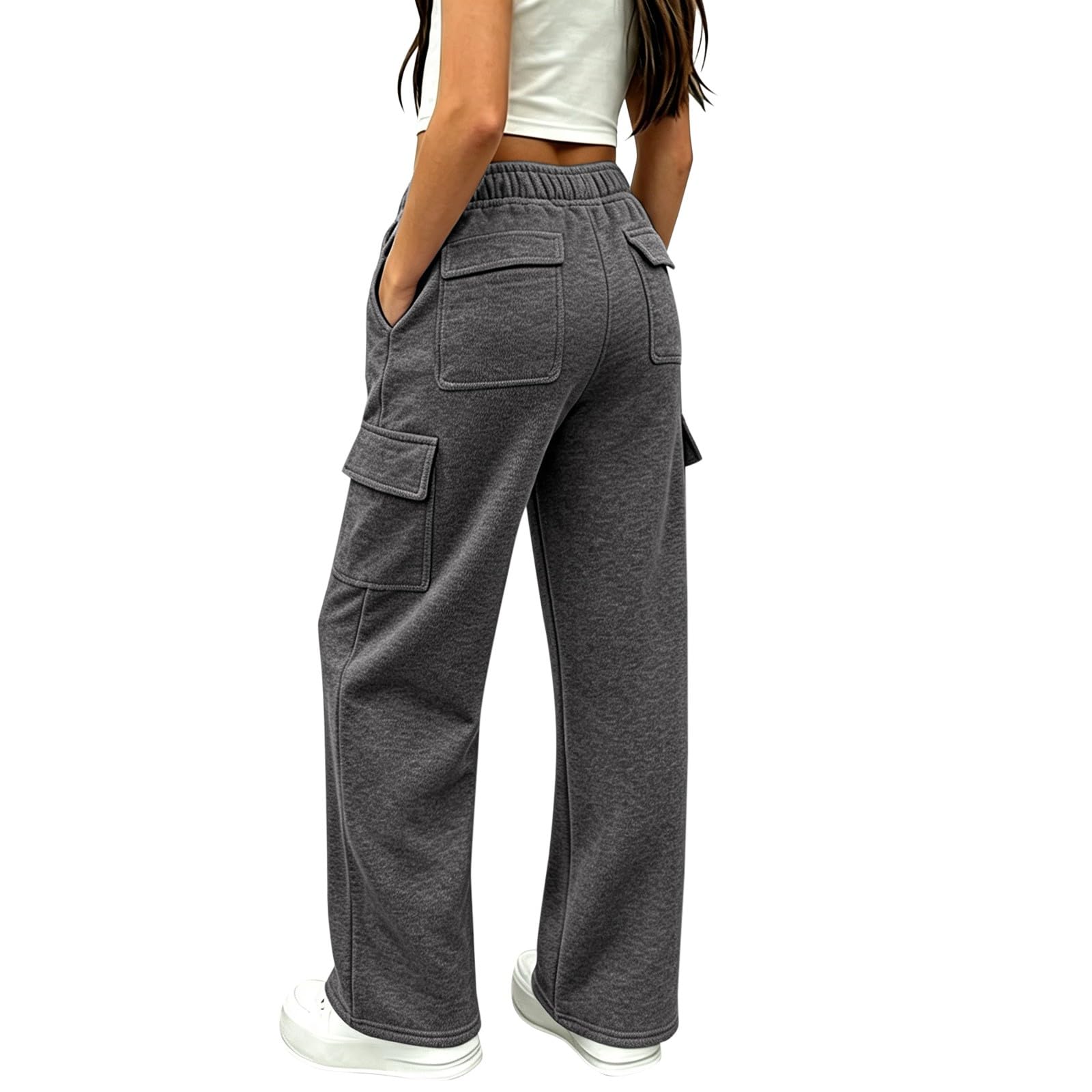 Girls Sweatpants Preppy Kids Cargo Pants Wide Leg Baggy Sweat Pants Teen Joggers Casual Trousers with Pockets