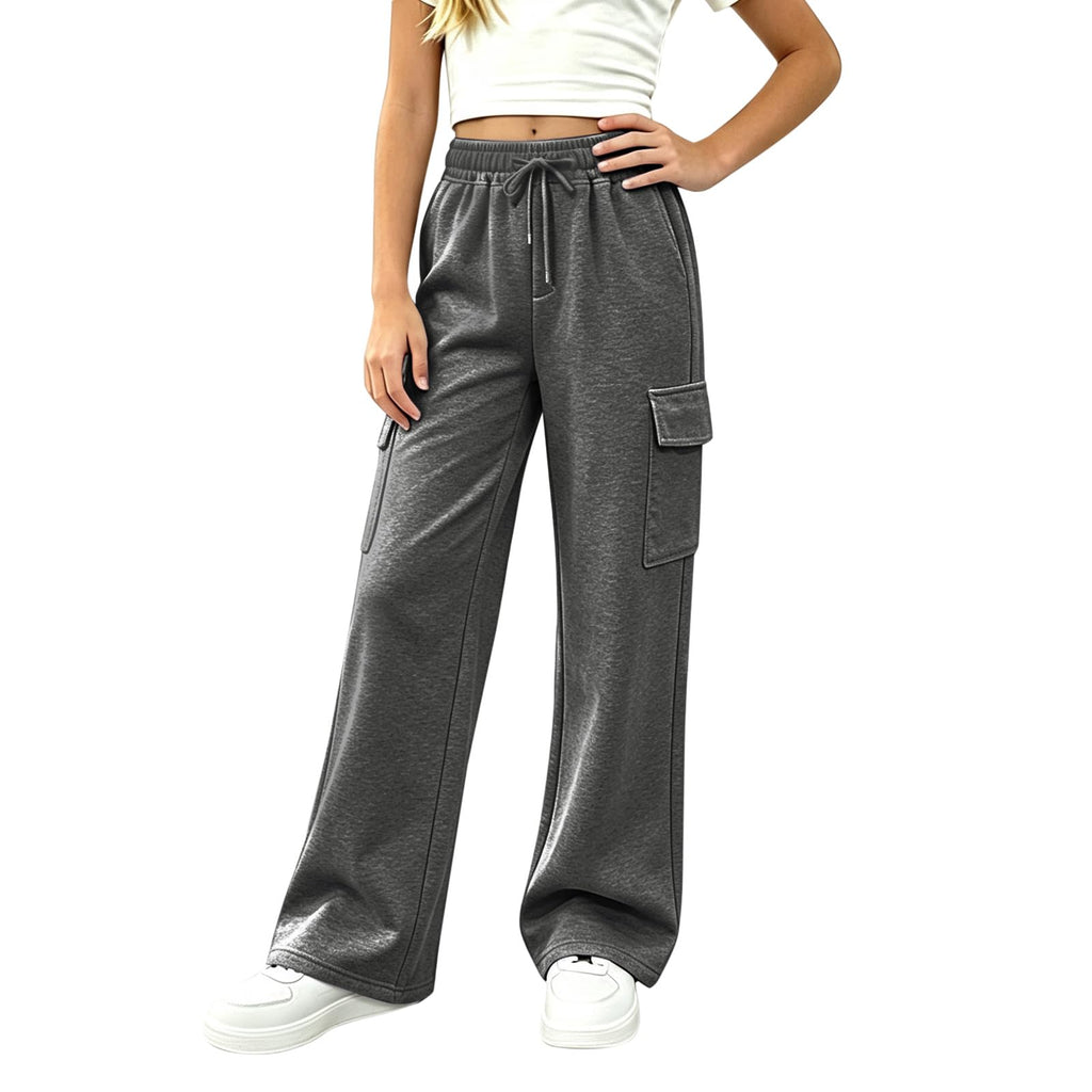 Girls Sweatpants Preppy Kids Cargo Pants Wide Leg Baggy Sweat Pants Teen Joggers Casual Trousers with Pockets
