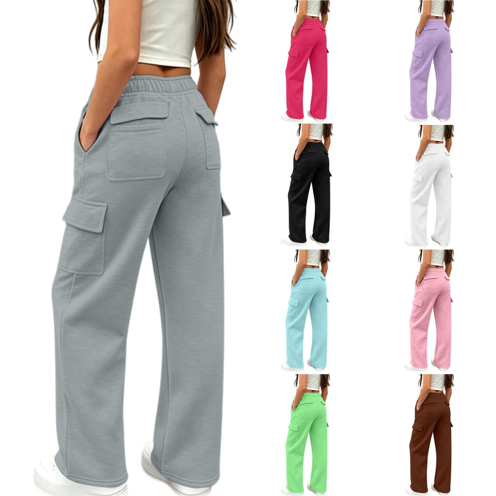 Girls Sweatpants Preppy Kids Cargo Pants Wide Leg Baggy Sweat Pants Teen Joggers Casual Trousers with Pockets