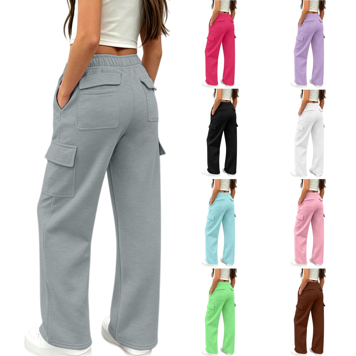 Girls Sweatpants Preppy Kids Cargo Pants Wide Leg Baggy Sweat Pants Teen Joggers Casual Trousers with Pockets