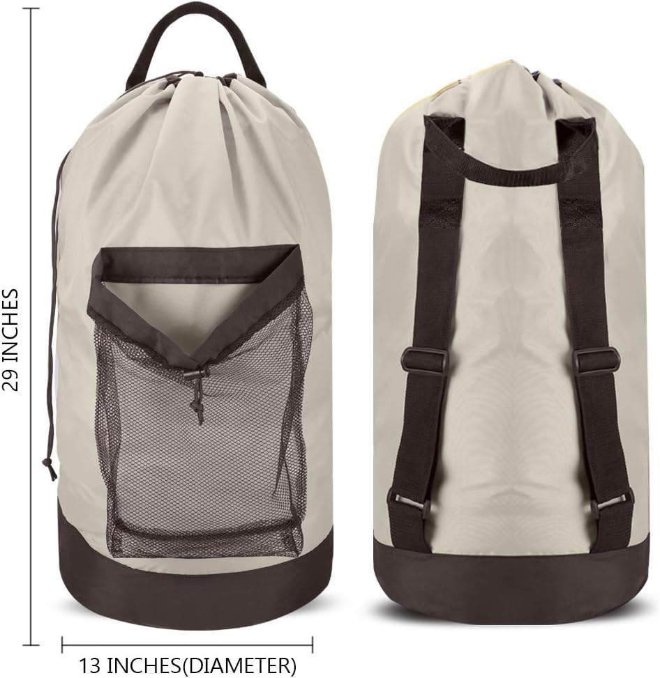 Backpack Laundry Bag, 115L Large Hamper with Shoulder Straps, Drawstring Closure, Mesh Pocket, Khaki