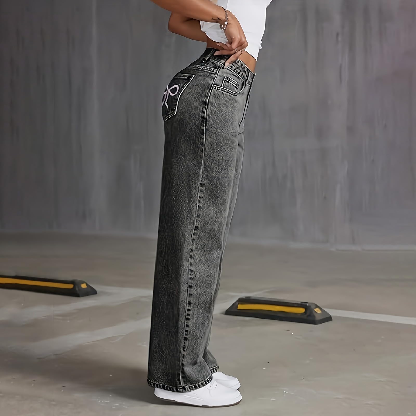 Jeans for Girls Cute Baggy Pants Wide Leg High Waisted Trousers with Pocket | Back to School Clothes Teens Outfits Bow Embroidery Wide Leg Denim Pants Y2k Tween Clothes 7-16Y
