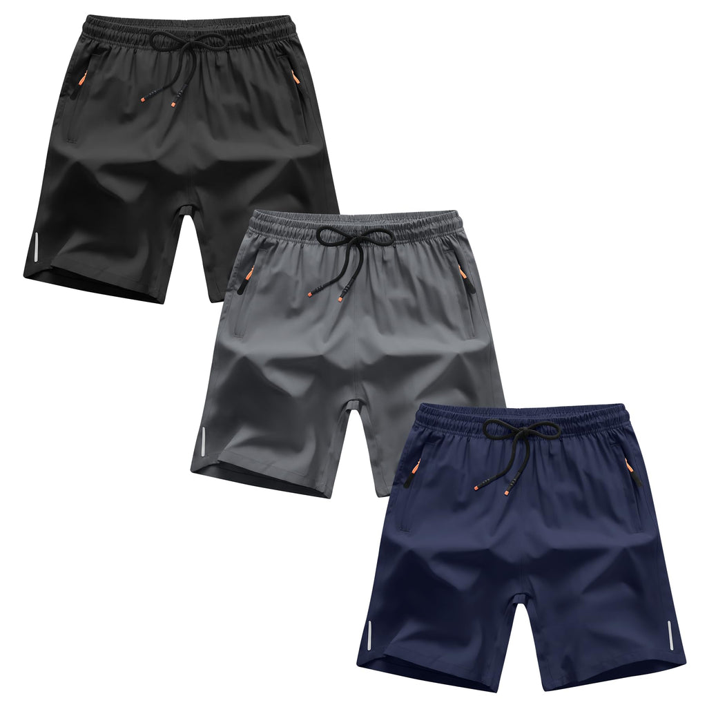 Boys Shorts Quick Dry Athletic Running Shorts with Zipper Pockets