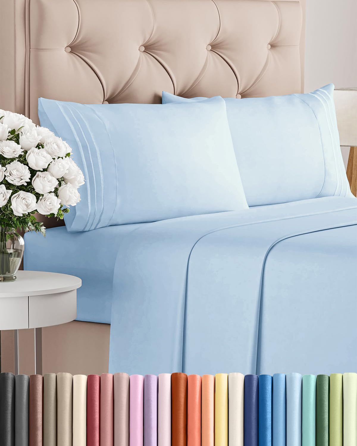 Queen Size 4 Piece Sheet Set - Comfy Breathable & Cooling Sheets - White