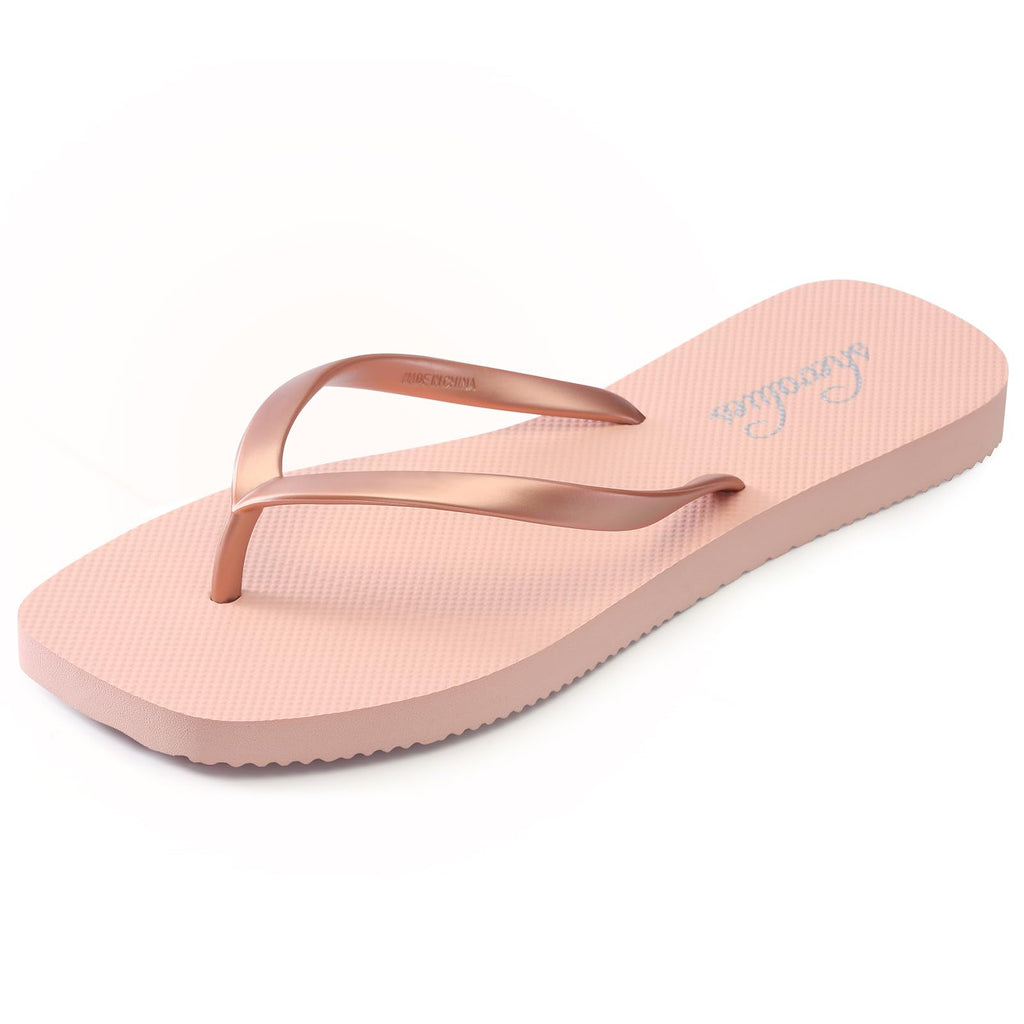 shevalues Slim Square Toe Flip Flops for Women with Comfortable Yoga Mat | Lightweight Non Slip Rubber Sandals for Beach, Shower, Pool & Summer Casual Wear