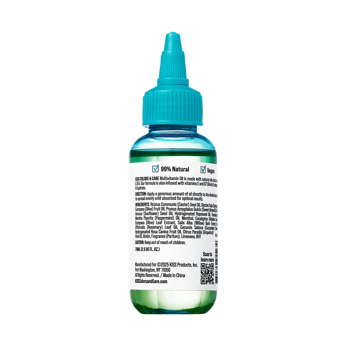 Kiss Colors & Care Tea Tree Multivitamin Oil for Hair & Skincare, Infused with Biotin, Vitamin E and Natural Oils for Long-Lasting Hydration & Repair, 2.5 fl. oz.