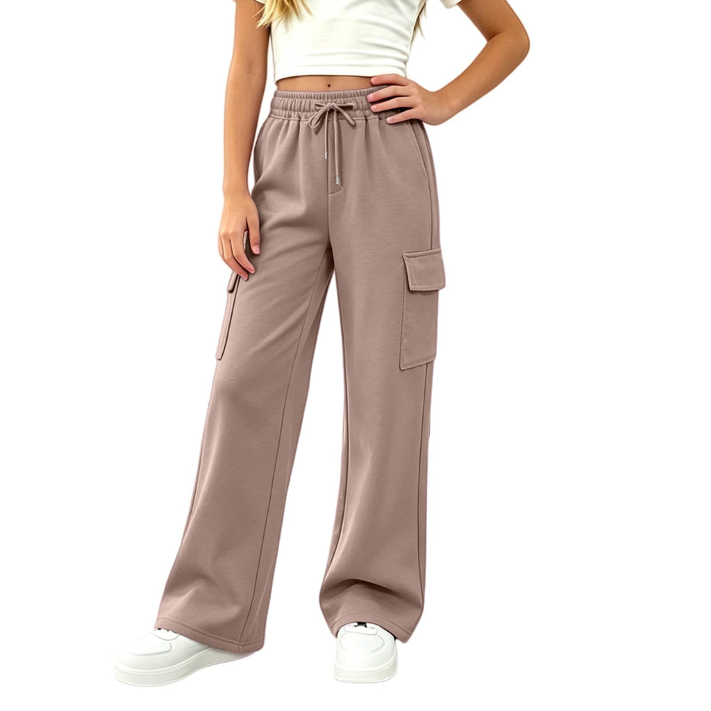 Girls Sweatpants Preppy Kids Cargo Pants Wide Leg Baggy Sweat Pants Teen Joggers Casual Trousers with Pockets