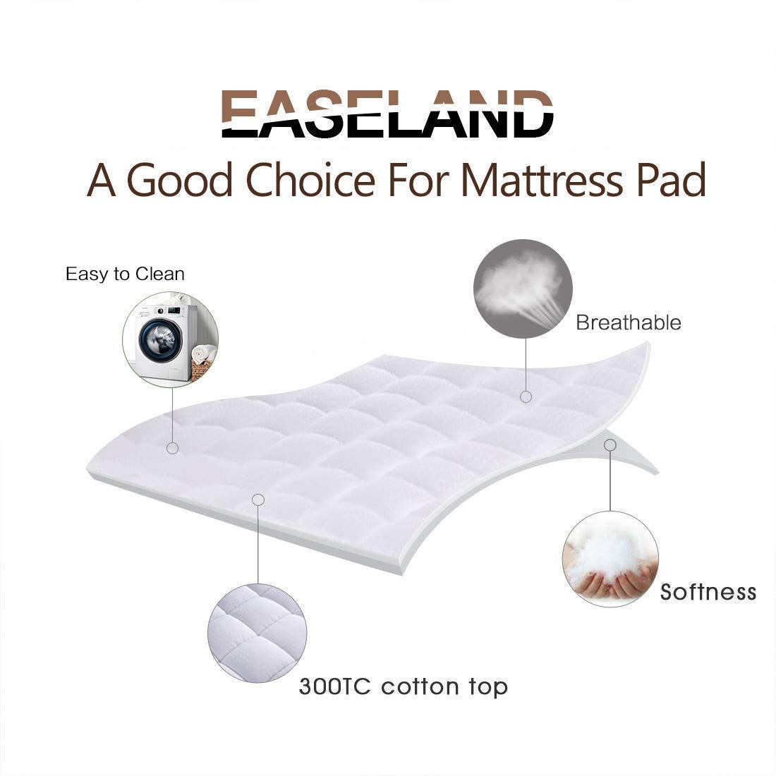 EASELAND Twin XL Mattress Pad Cotton Pillow Top Mattress Topper White | College Dorm Mattress Cover Cooling Cotton Top,8-21" Deep Pocket Protector 39x80 Inches,Boxing Quilted & Machine Washable
