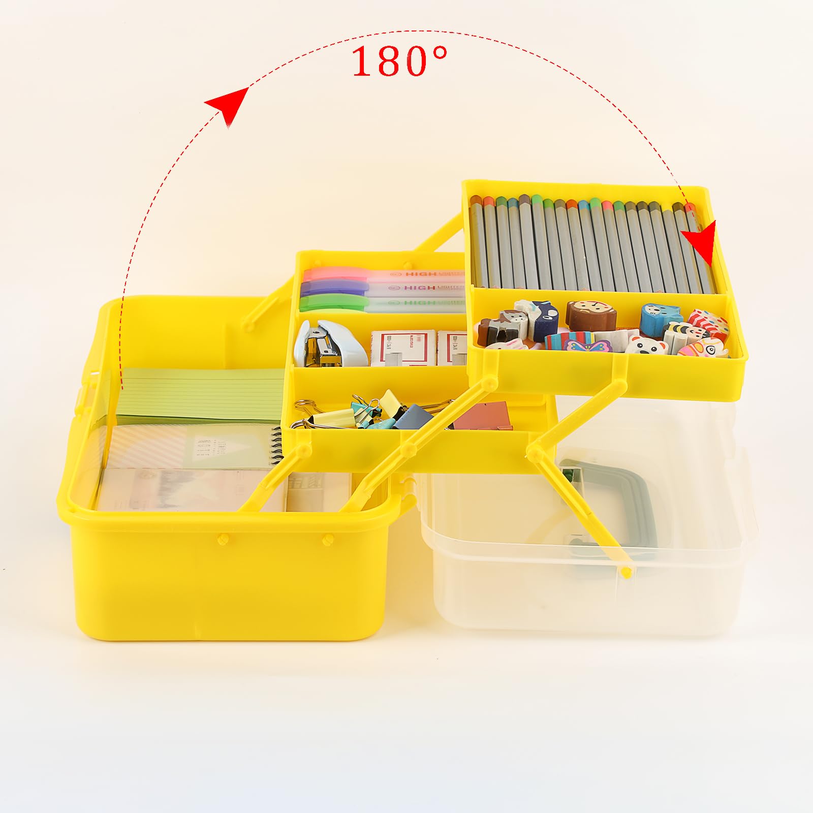 BTSKY 3-Layer Plastic Dividing Storage Box Craft Organizer and Storage | Portable Handled Art Supply Organizer with Adjustable Spacers Multipurpose Home Utility Box for Medicine, Sewing(Pink)