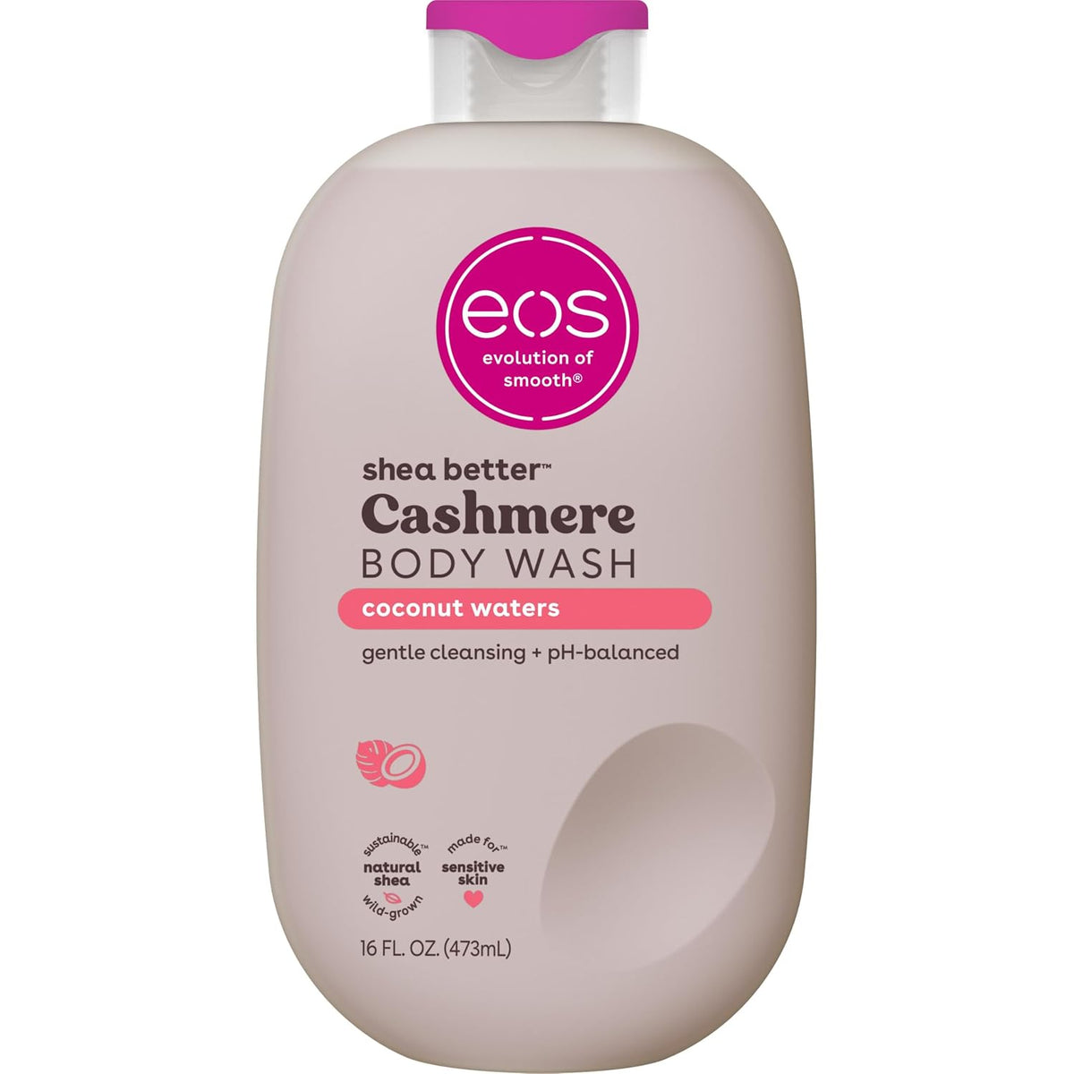 eos Body Wash, Vanilla Cashmere, Moisturizing Creamy Gel Formula with Shea Butter, Glycerin, Vitamin E, pH Balanced, Sensitive Skin, Vegan, 16 fl oz