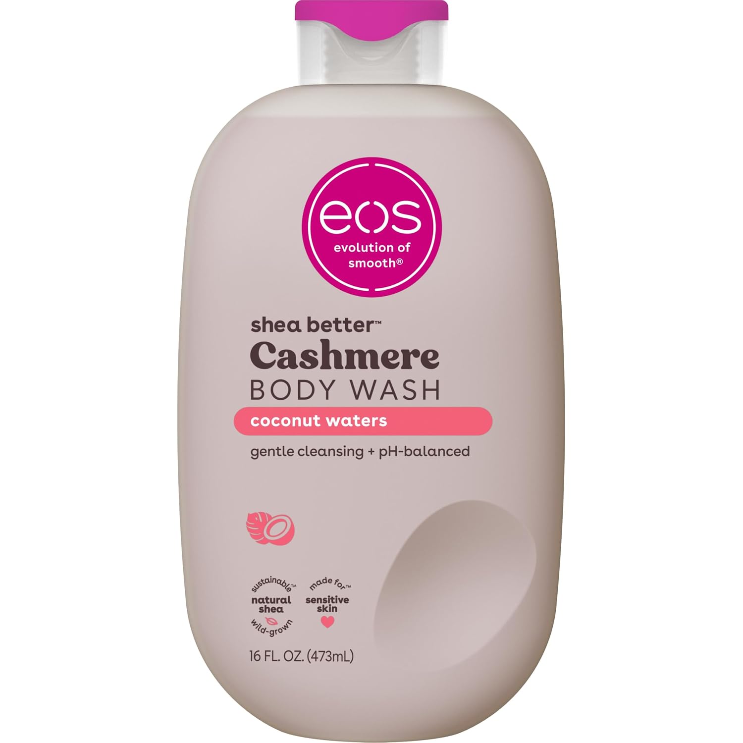 eos Body Wash, Vanilla Cashmere, Moisturizing Creamy Gel Formula with Shea Butter, Glycerin, Vitamin E, pH Balanced, Sensitive Skin, Vegan, 16 fl oz