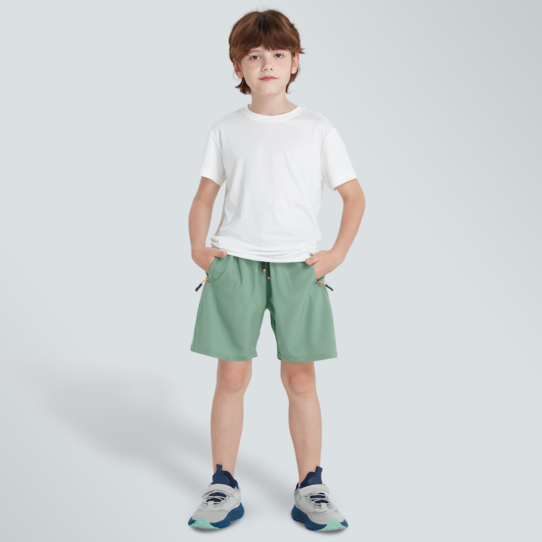 Boys Shorts Quick Dry Athletic Running Shorts with Zipper Pockets