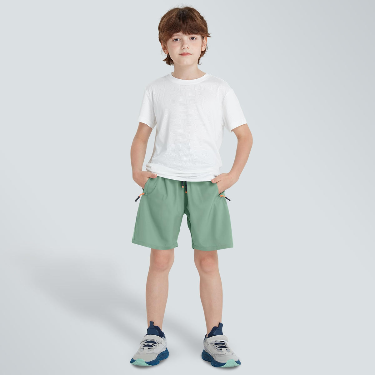 Boys Shorts Quick Dry Athletic Running Shorts with Zipper Pockets