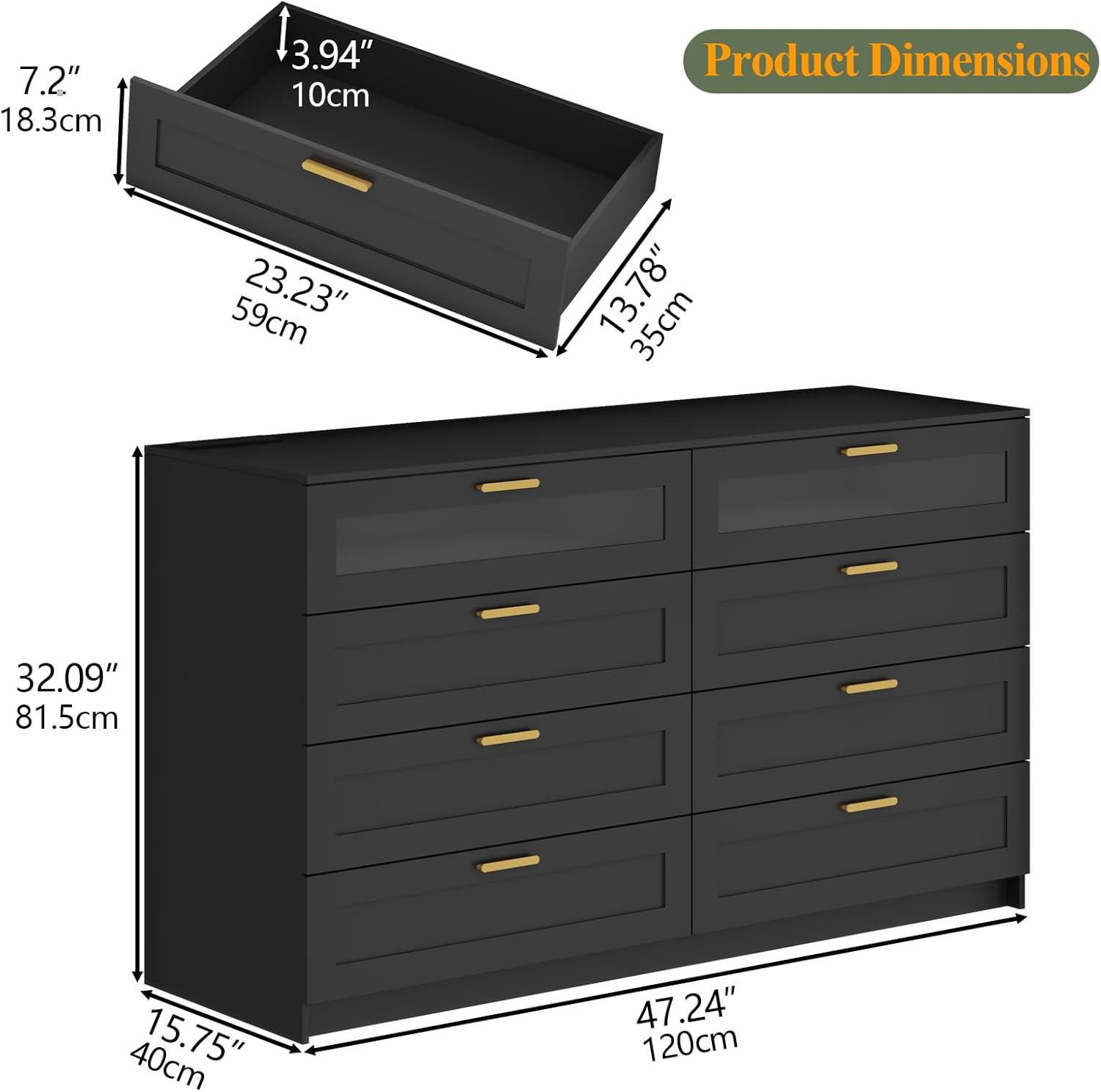 8 Drawers Dresser with Charging Station, Dresser for Bedroom with LED Light | Modern Chest of Drawers for Closet, Double Wide Dressers Organizer for Bedroom, Living Room, Entryway