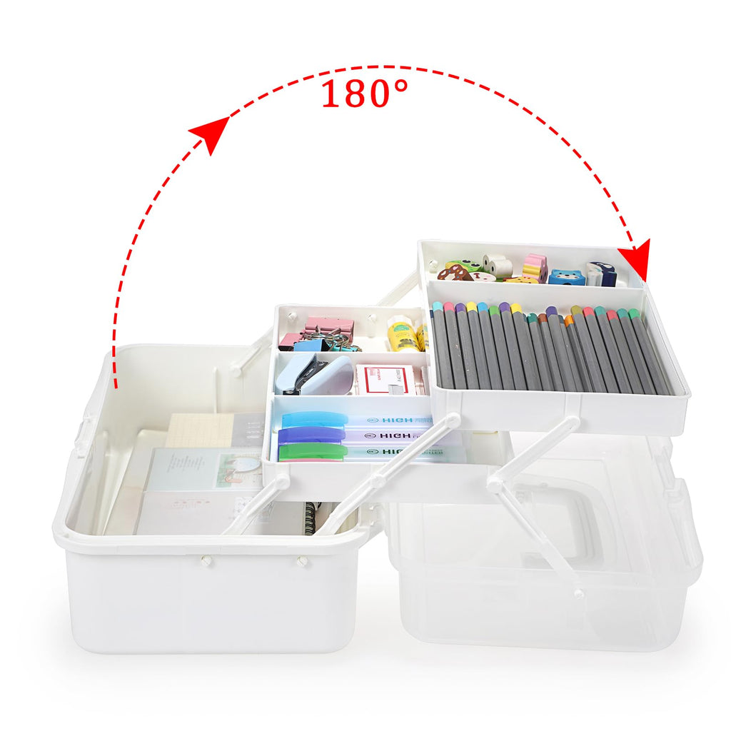 BTSKY 3-Layer Plastic Dividing Storage Box Craft Organizer and Storage | Portable Handled Art Supply Organizer with Adjustable Spacers Multipurpose Home Utility Box for Medicine, Sewing(Pink)