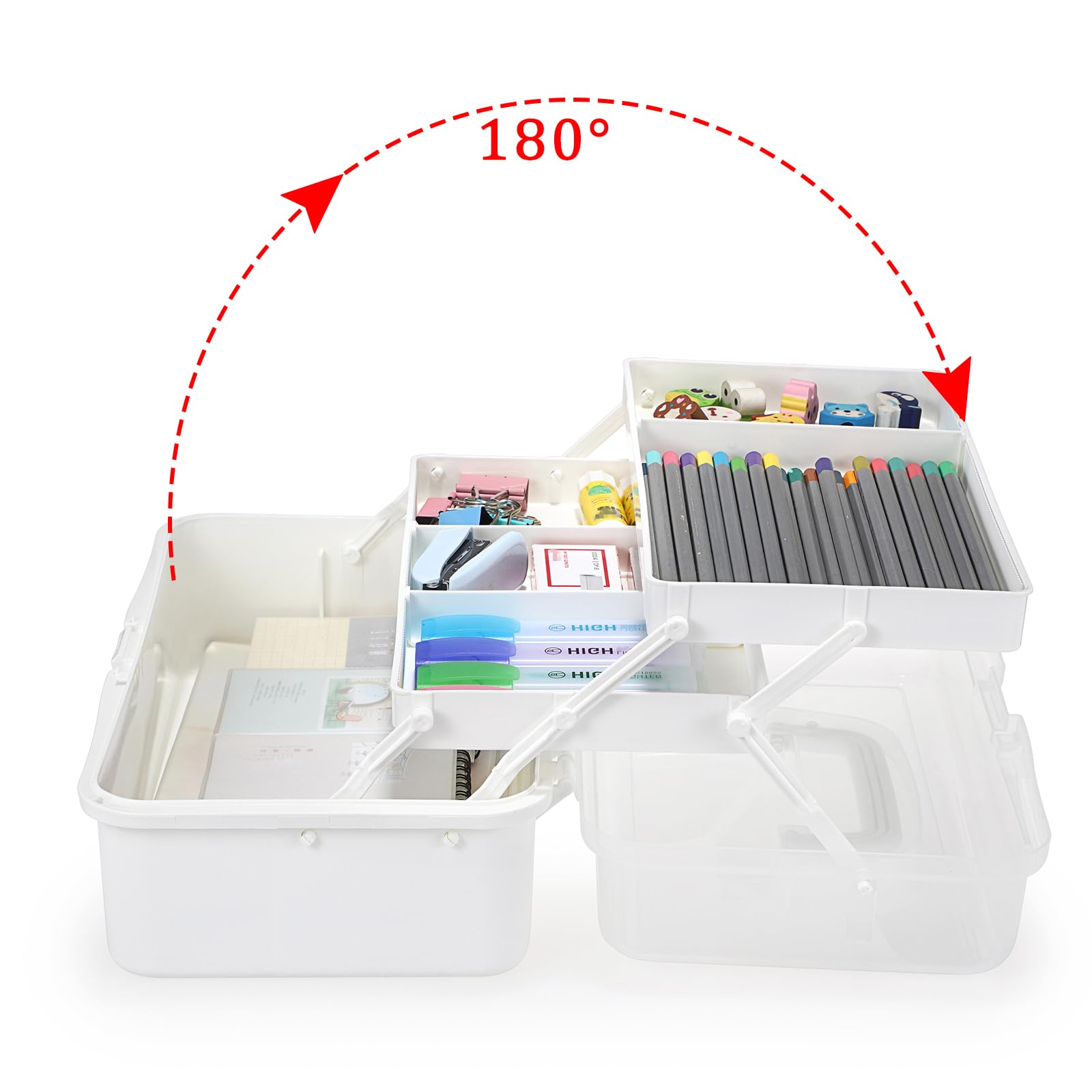 BTSKY 3-Layer Plastic Dividing Storage Box Craft Organizer and Storage | Portable Handled Art Supply Organizer with Adjustable Spacers Multipurpose Home Utility Box for Medicine, Sewing(Pink)
