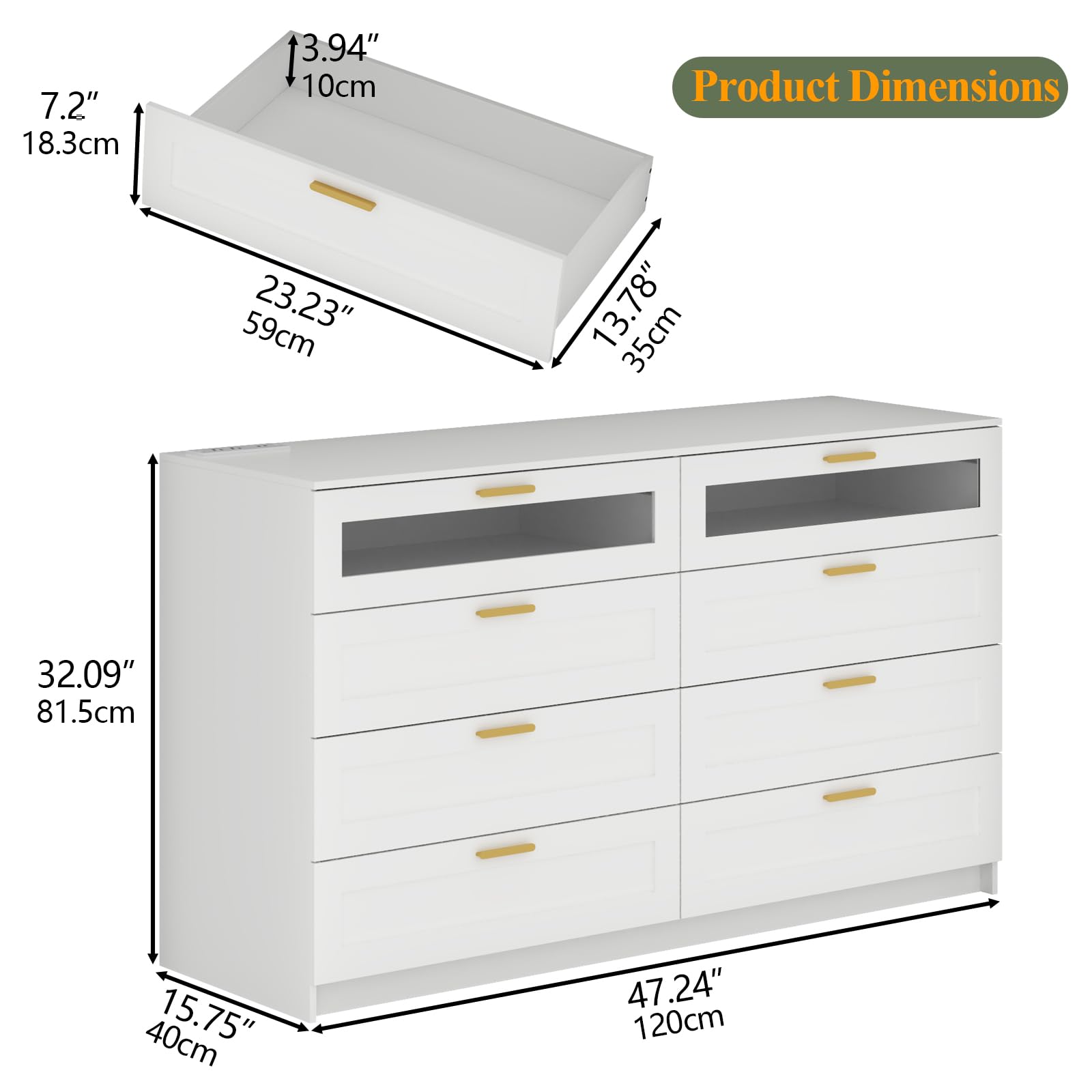 8 Drawers Dresser with Charging Station, Dresser for Bedroom with LED Light | Modern Chest of Drawers for Closet, Double Wide Dressers Organizer for Bedroom, Living Room, Entryway