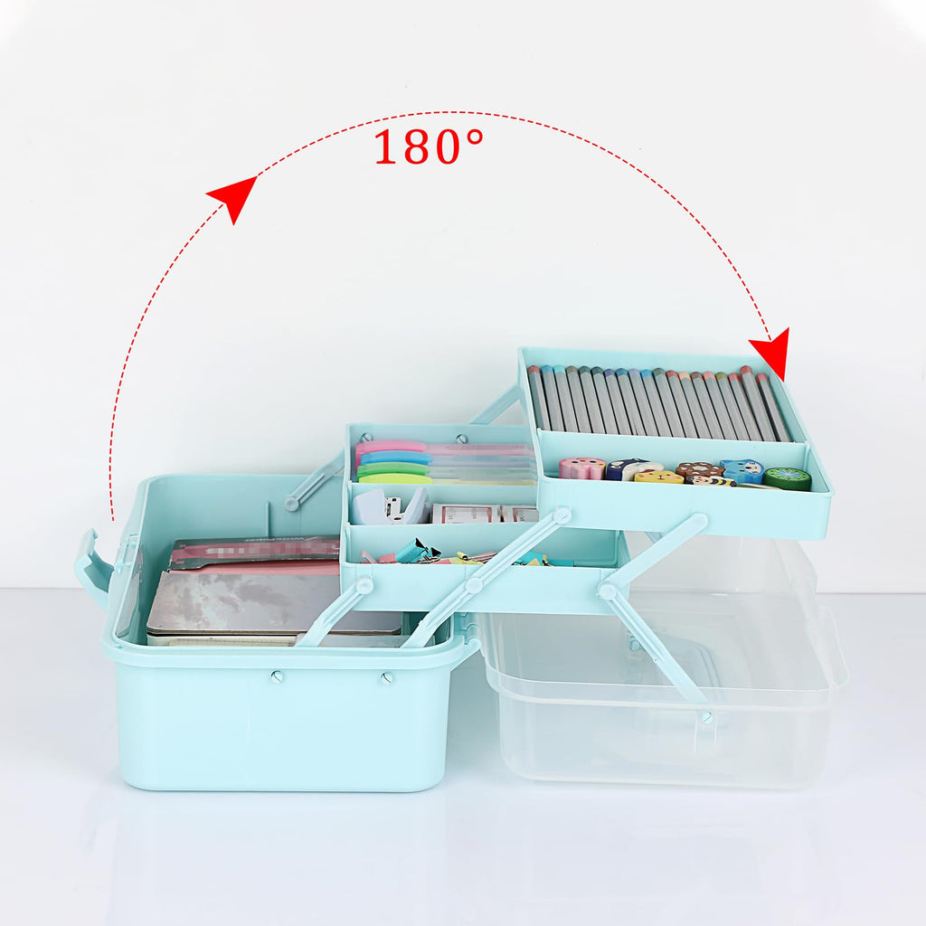 BTSKY 3-Layer Plastic Dividing Storage Box Craft Organizer and Storage | Portable Handled Art Supply Organizer with Adjustable Spacers Multipurpose Home Utility Box for Medicine, Sewing(Pink)