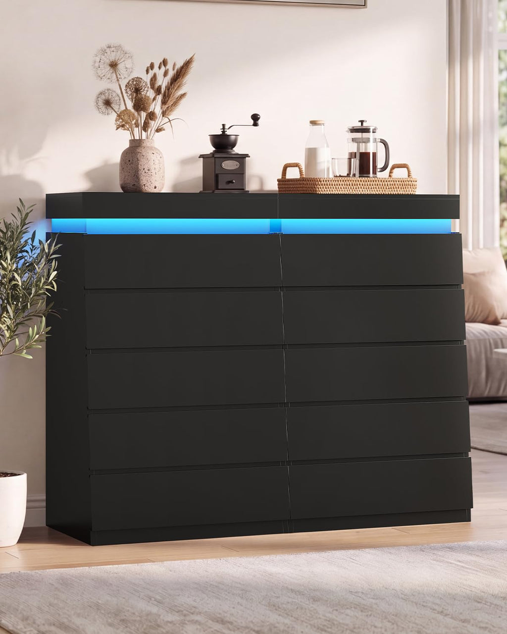 HAUOMS Tall White 5 Drawer Dresser with LED Light | Modern Chest of Drawers for Bedroom,Closet Dressers with Drawers for Living Room, Entryway, Hallway