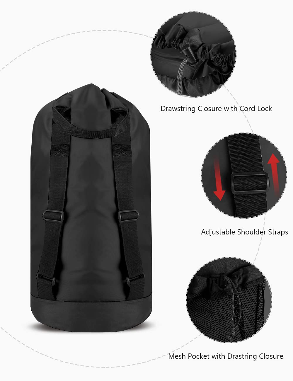 Backpack Laundry Bag, 115L Large Hamper with Shoulder Straps, Drawstring Closure, Mesh Pocket, Khaki