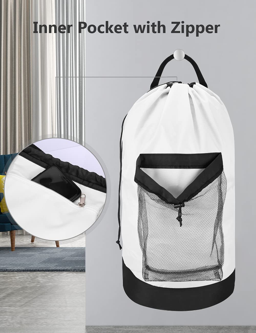 Backpack Laundry Bag, 115L Large Hamper with Shoulder Straps, Drawstring Closure, Mesh Pocket, Khaki