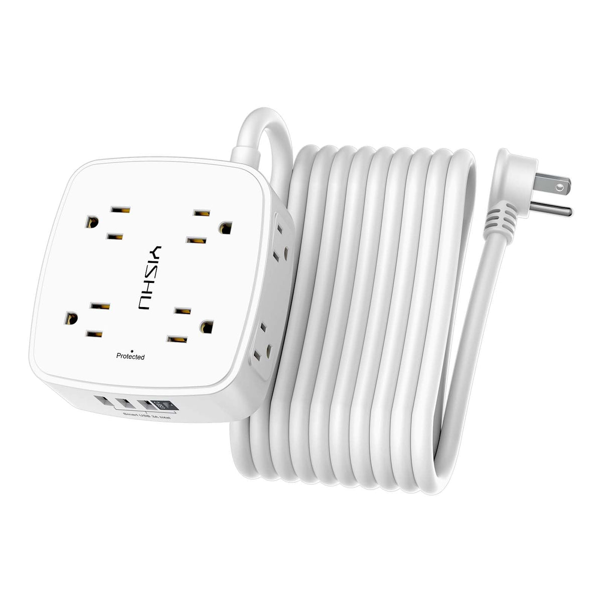 6Ft Surge Protector Power Strip with 8 Widely Outlets & 4 USB Ports | 3 Side Outlet Extender with 6 Feet Extension Cord, Flat Plug, for Home, Office, College Dorm Room Essentials, ETL, White