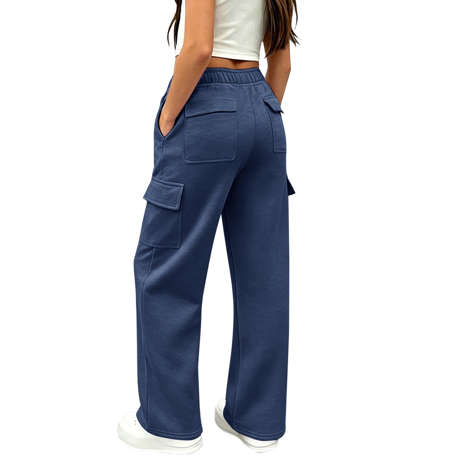 Girls Sweatpants Preppy Kids Cargo Pants Wide Leg Baggy Sweat Pants Teen Joggers Casual Trousers with Pockets
