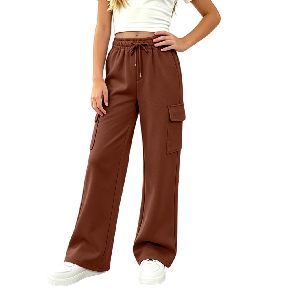 Girls Sweatpants Preppy Kids Cargo Pants Wide Leg Baggy Sweat Pants Teen Joggers Casual Trousers with Pockets