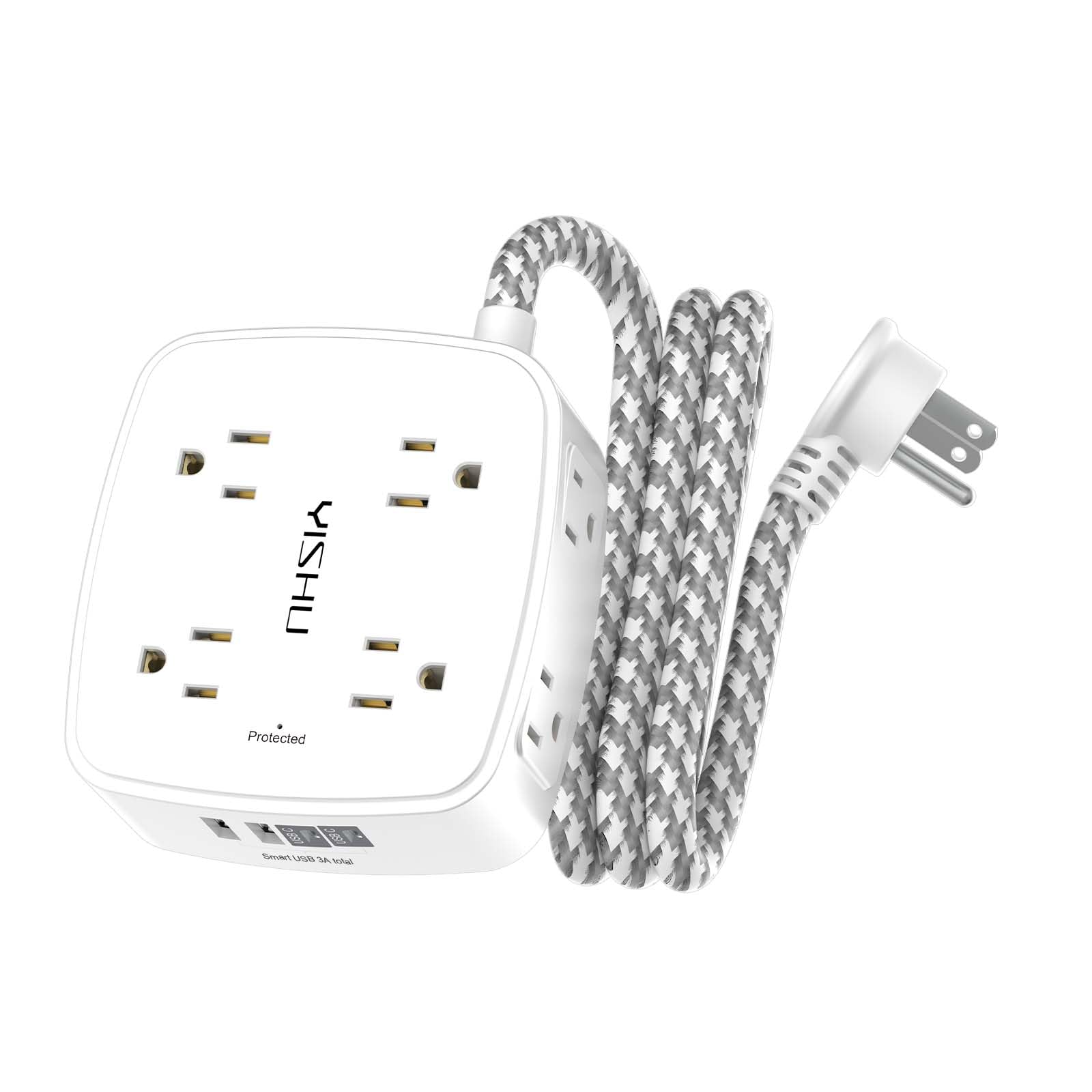 6Ft Surge Protector Power Strip with 8 Widely Outlets & 4 USB Ports | 3 Side Outlet Extender with 6 Feet Extension Cord, Flat Plug, for Home, Office, College Dorm Room Essentials, ETL, White