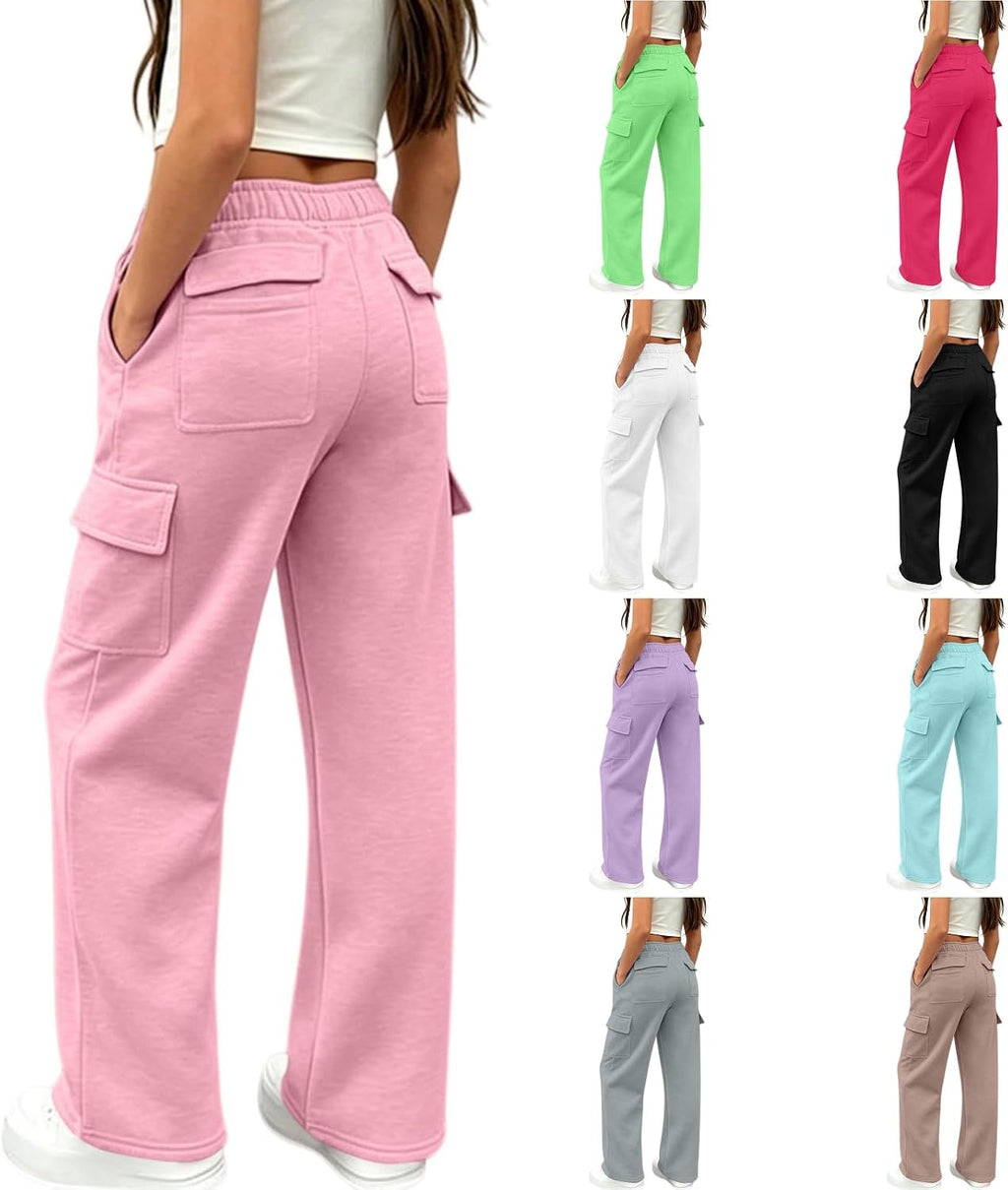 Girls Sweatpants Preppy Kids Cargo Pants Wide Leg Baggy Sweat Pants Teen Joggers Casual Trousers with Pockets