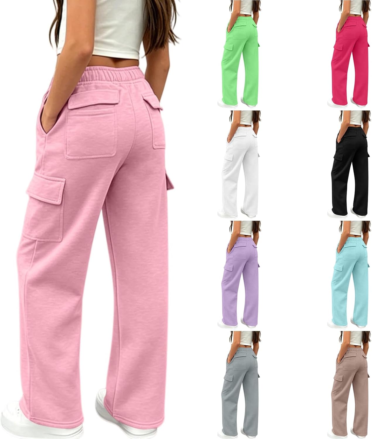 Girls Sweatpants Preppy Kids Cargo Pants Wide Leg Baggy Sweat Pants Teen Joggers Casual Trousers with Pockets