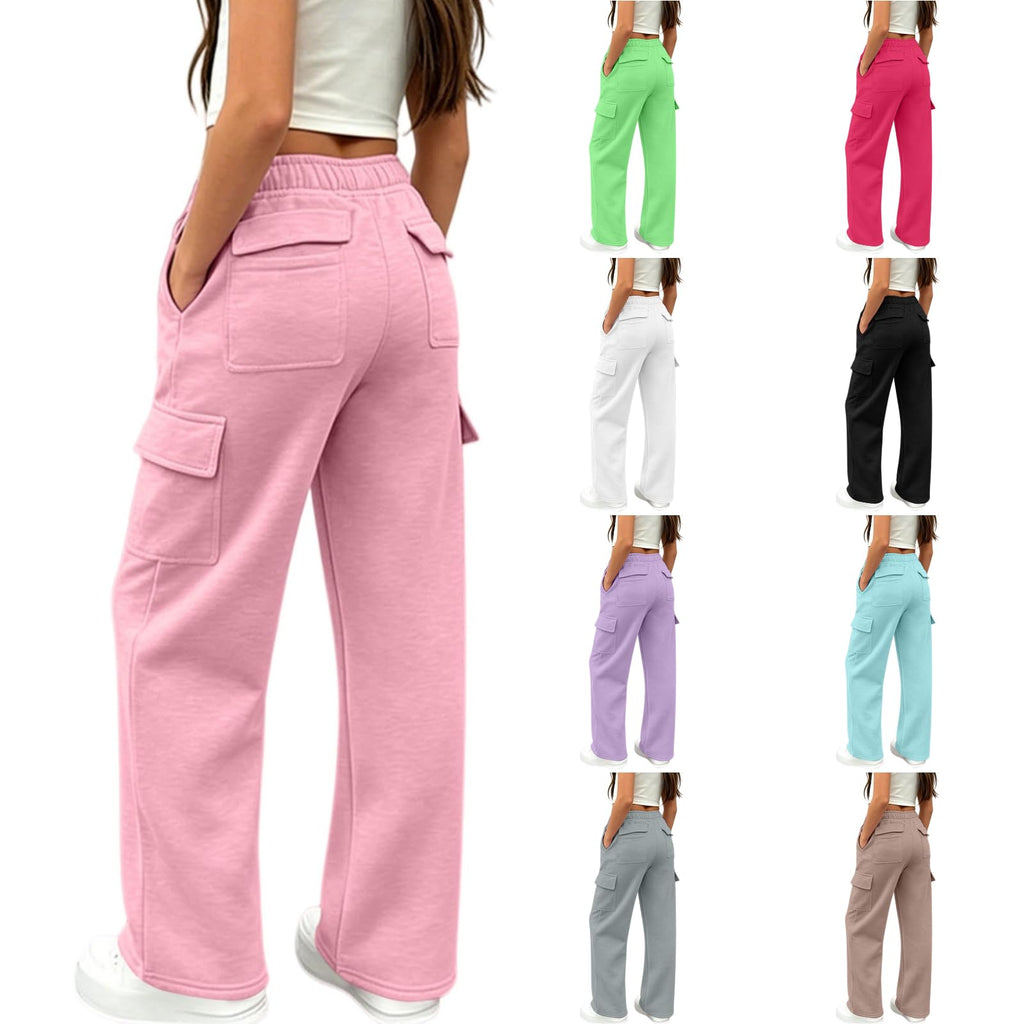 Girls Sweatpants Preppy Kids Cargo Pants Wide Leg Baggy Sweat Pants Teen Joggers Casual Trousers with Pockets