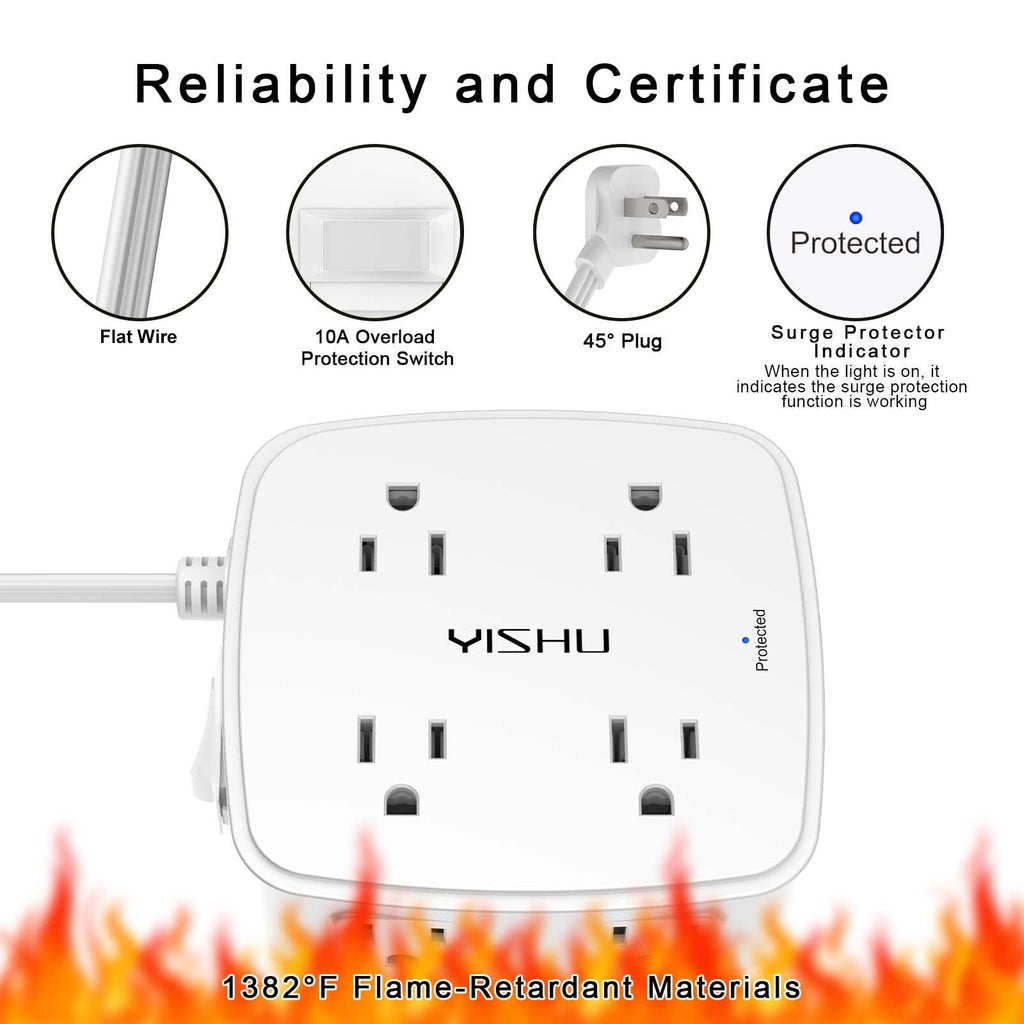 6Ft Surge Protector Power Strip with 8 Widely Outlets & 4 USB Ports | 3 Side Outlet Extender with 6 Feet Extension Cord, Flat Plug, for Home, Office, College Dorm Room Essentials, ETL, White