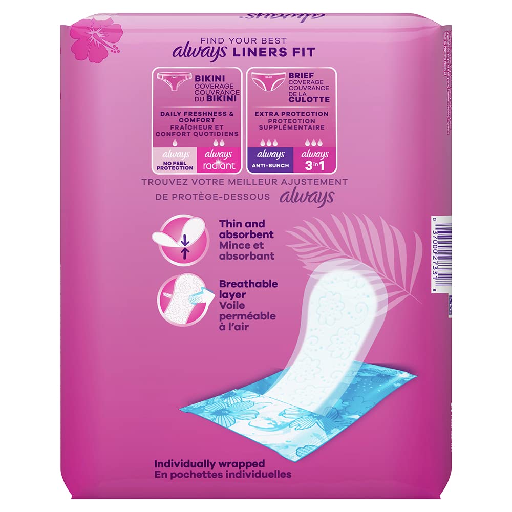 Always Panty Liners for Women Thin No Feel Protection Daily Liners, Regular, Unscented, 162 Count