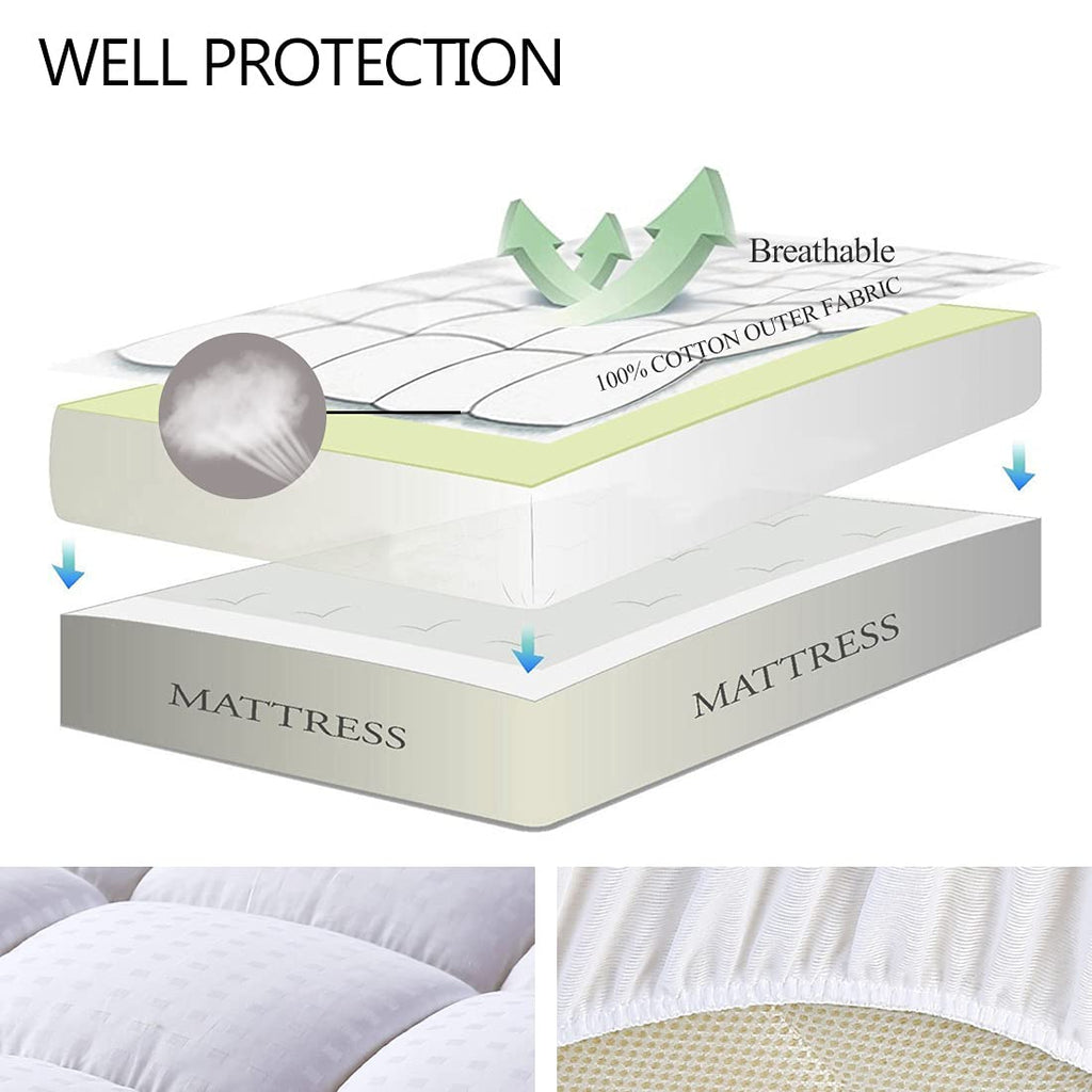 EASELAND Twin XL Mattress Pad Cotton Pillow Top Mattress Topper White | College Dorm Mattress Cover Cooling Cotton Top,8-21" Deep Pocket Protector 39x80 Inches,Boxing Quilted & Machine Washable