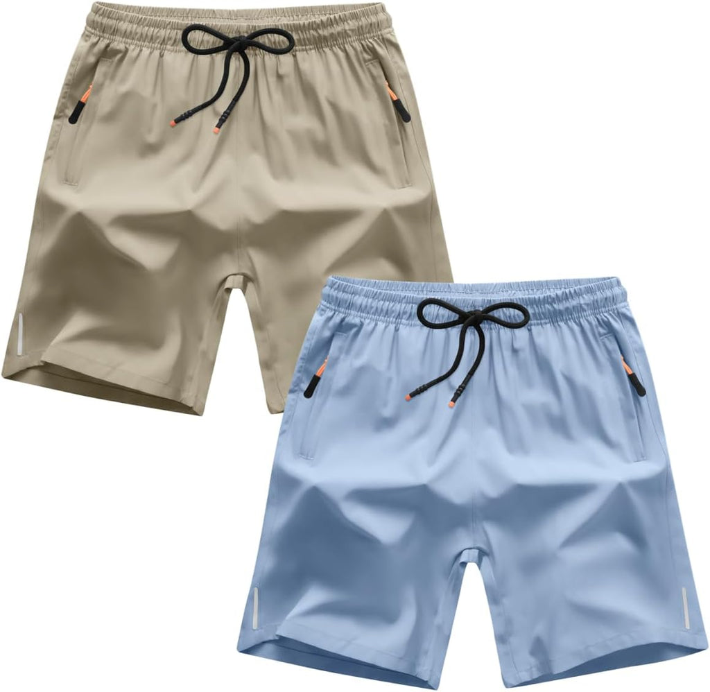 Boys Shorts Quick Dry Athletic Running Shorts with Zipper Pockets