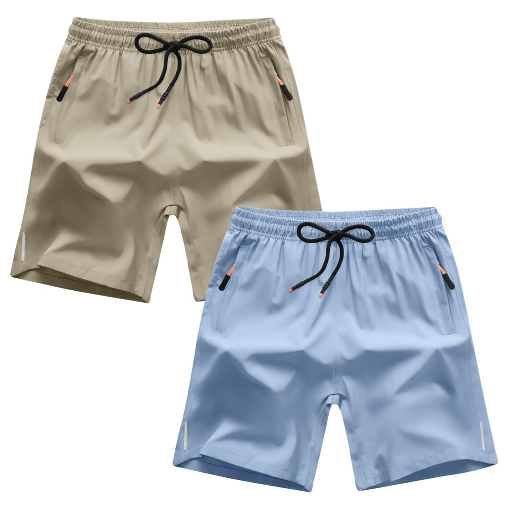 Boys Shorts Quick Dry Athletic Running Shorts with Zipper Pockets