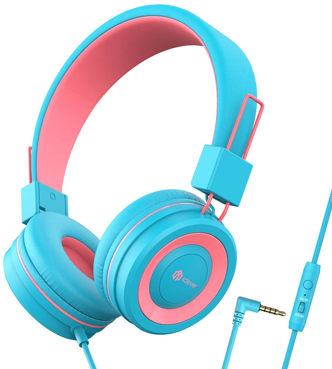 iClever C371 Kids Headphones with Cord for School Boys Girls Travel Gift | SafeSound Tech3.0, Stereo Sound, 3.5mm Jack, Foldable, Durable Headband, Safe Wired Headphones for Kids, Powder Blue