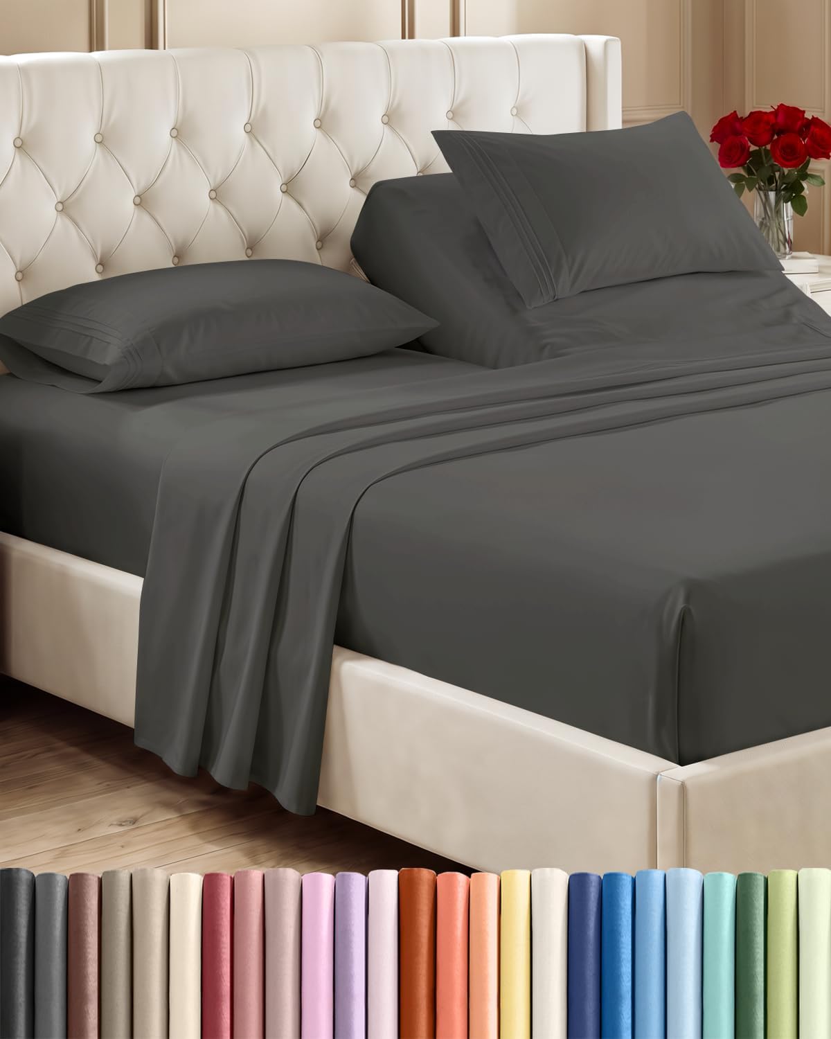 Queen Size 4 Piece Sheet Set - Comfy Breathable & Cooling Sheets - White