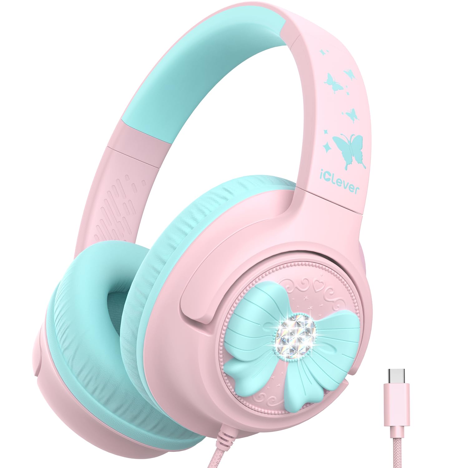 iClever C371 Kids Headphones with Cord for School Boys Girls Travel Gift | SafeSound Tech3.0, Stereo Sound, 3.5mm Jack, Foldable, Durable Headband, Safe Wired Headphones for Kids, Powder Blue