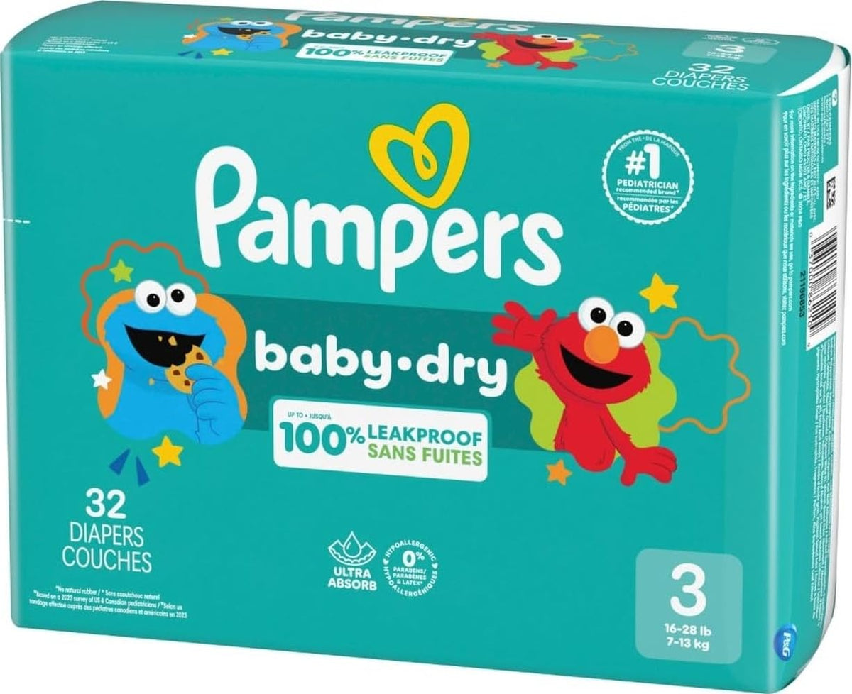 Pampers Diapers - Baby Dry - Size 3, 104 Count, Absorbent Disposable Infant Diaper (Packaging May Vary)