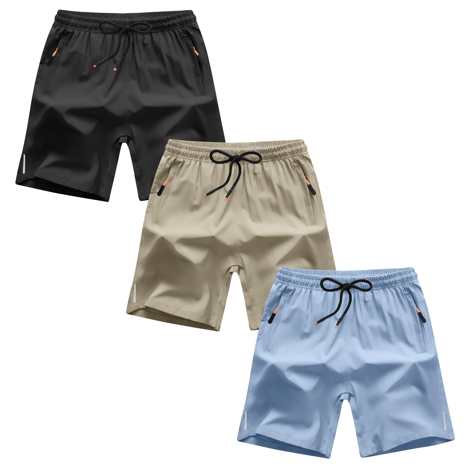 Boys Shorts Quick Dry Athletic Running Shorts with Zipper Pockets